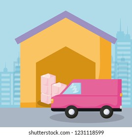 delivery service van car with boxes and storage
