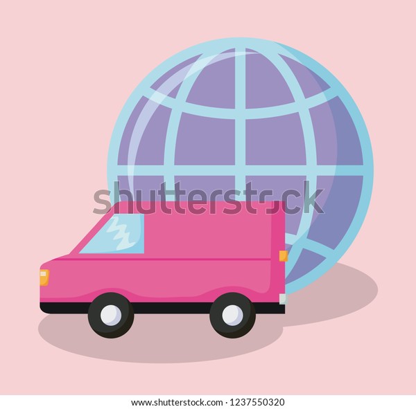 delivery service van\
car with sphere\
planet