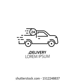 Delivery service van. Template with black delivery car. Fast delivery icon. Truck shipping. Vector template