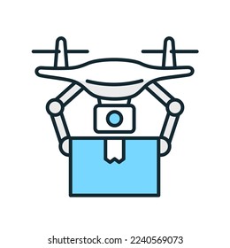 Delivery service. Vector illustration of a drone carrying a package.
