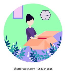 Ilustración vectorial del servicio de entrega. Concepto de personas de las cajas de envío planas. Distribución global de logística internacional. El transporte de paquetes y productos pedidos de exportación a la ubicación del cliente rápidamente en el tiempo.