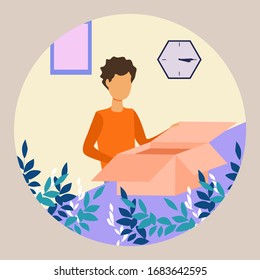 Delivery service vector illustration. Flat tiny shipping box persons concept. Global international logistics distribution. Parcel and ordered goods transport export to customer location fast in time.