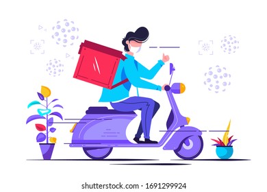 Ilustración vectorial del servicio de entrega. Concepto de personas de las cajas de envío planas. Distribución global de logística internacional. El transporte de paquetes y productos pedidos de exportación a la ubicación del cliente rápidamente en el tiempo.
