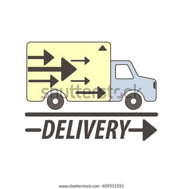 Delivery service vector\
logo template for logistics or international freight transportation\
company. Flat symbol of cargo truck or trailer vehicle with\
direction arrows