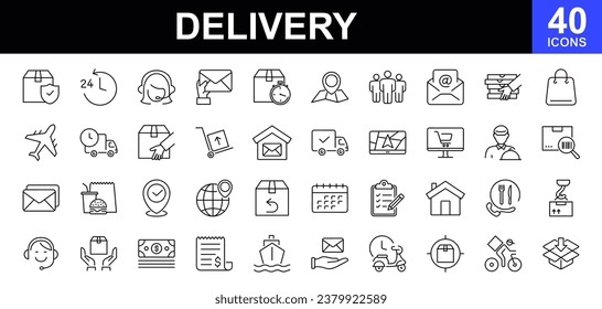 Delivery service web icons set. Delivery and Logistics - simple thin line icons collection. Containing is shipping, order tracking, warehouse, truck, courier, cargo and more. Simple web icons set