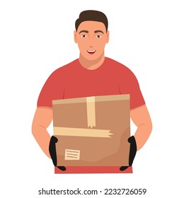 Delivery service worker character lifting boxes carton vector illustration design