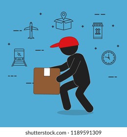 delivery service worker character with set icons