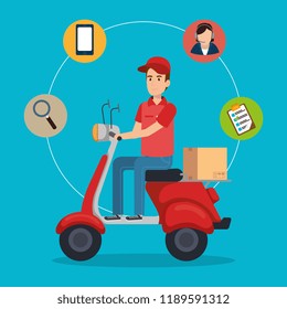delivery service worker character with set icons