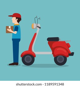 delivery service worker character with set icons