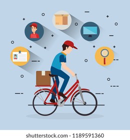 delivery service worker character with set icons