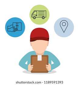 delivery service worker character with set icons