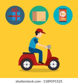 delivery service worker character with set icons