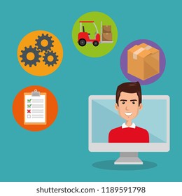 delivery service worker with computer