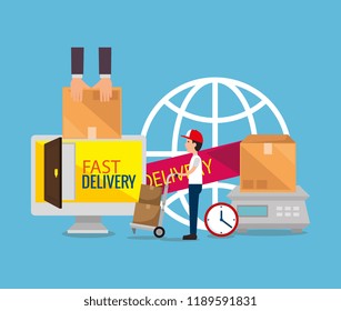 delivery service worker with computer