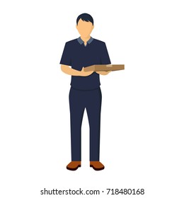 Delivery Service Worker Holding Box, Delivery man in blue uniform. Delivery man vector . Flat illustration. Delivering Packages Illustration