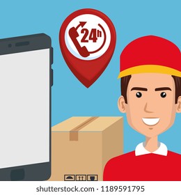 delivery service worker with smartphone