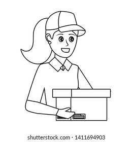 delivery service worker woman cartoon
