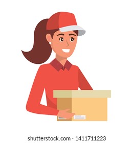 delivery service worker woman cartoon delivery service worker woman cartoon