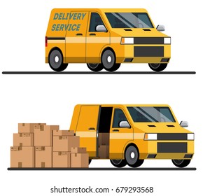 Delivery services. Delivery services by car. Services of delivery of parcels by car. Car for parcel delivery. Flat style. Flat design. Vector illustration Eps10 file