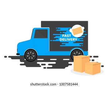 Delivery services. Car delivery service. Delivery of letters by car. Car for delivery of parcels. Flat design. Vector illustration.
