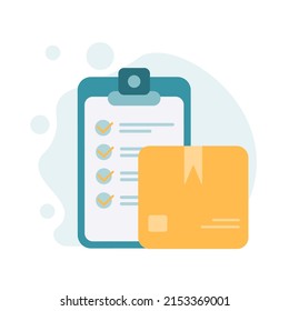 Delivery services, checklist and clipboard, parcel box, receive order concept. Vector icon