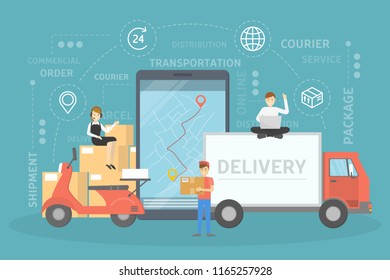 Delivery services concept. Fast and safe. GPS map with destination coordinates. Logistic worldwide network. Isolated flat vector illustration