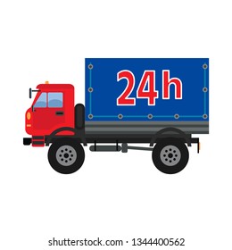 Delivery services concept. Vector illustration. Car for parcel delivery.  Delivery truck with a sign free delivery.