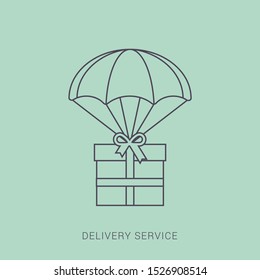 Delivery Services and E-Commerce. Packages flies in a air balloon.