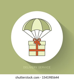 Delivery Services and E-Commerce. Packages flies in a air balloon.