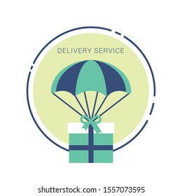 Delivery Services and E-Commerce. Packages flies in a air balloon.