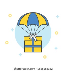 Delivery Services and E-Commerce. Packages flies in a air balloon.