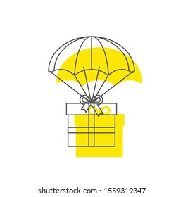 Delivery Services and E-Commerce. Packages flies in a air balloon.