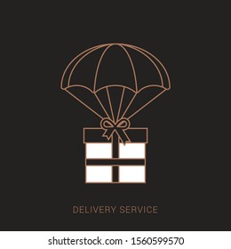 Delivery Services and E-Commerce. Packages flies in a air balloon.