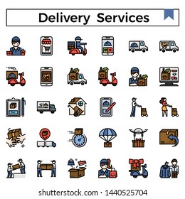 Delivery services and errands filled outline icon set
