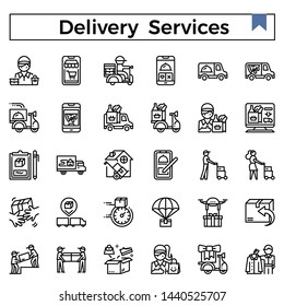 Delivery services and errands outline icon set