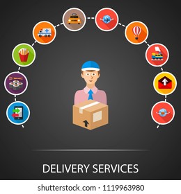 Delivery services flat icons concept. Vector illustration. Element template for design.