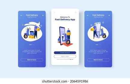 Delivery services illustration on onboard screen template, Fast delivery services for mobile user interface concept svg