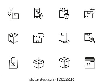 Delivery services line icon set. Carton box, package, order. Delivery concept. Vector illsutration can be used for topics like post office, online shopping, logistic