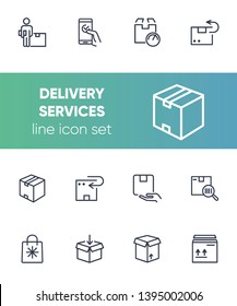 Delivery services line icon set. Carton box, package, order. Delivery concept. Vector illsutration can be used for topics like post office, online shopping, logistic