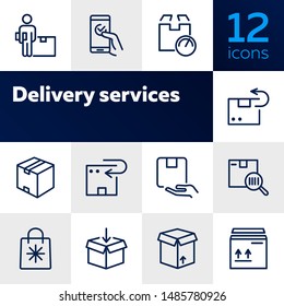 Delivery services line icon set. Carton box, package, order. Delivery concept. Vector illsutration can be used for topics like post office, online shopping, logistic
