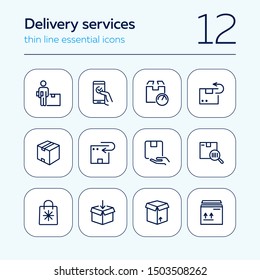 Delivery services line icon set. Carton box, package, order. Delivery concept. Vector illsutration can be used for topics like post office, online shopping, logistic