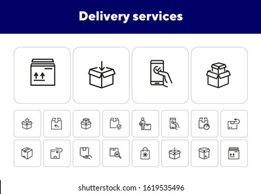 Delivery services line icon set. Carton box, package, order. Delivery concept. Vector illsutration can be used for topics like post office, online shopping, logistic