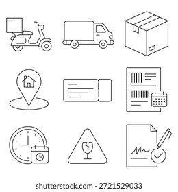Conjunto de iconos de línea de servicios de entrega