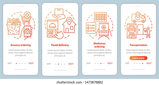 Delivery services onboarding mobile app page screen vector template. Commercial transportation industry walkthrough website steps with linear illustrations. UX, UI, GUI smartphone interface concept