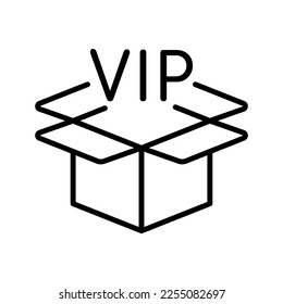 Delivery set icon. Box with vip text, for vip person. Set of different box, fast, free. Post. Minivan that delivers the order, case, shell. Shopping concept. Vector line icon on white background