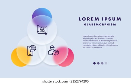 Delivery set icon. Geolocation, order, box, qr code, carrier, destination. Shopping concept. Glassmorphism style. Vector line icon for Business and Advertising.