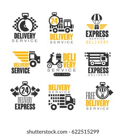 Delivery set for label design. Express delivery service logo vector Illustrations