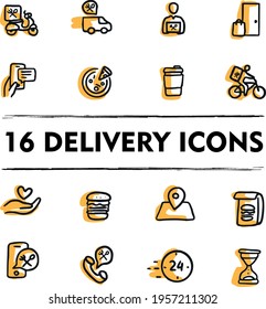 Delivery set vector icons fast food delivery quick deliveryman time