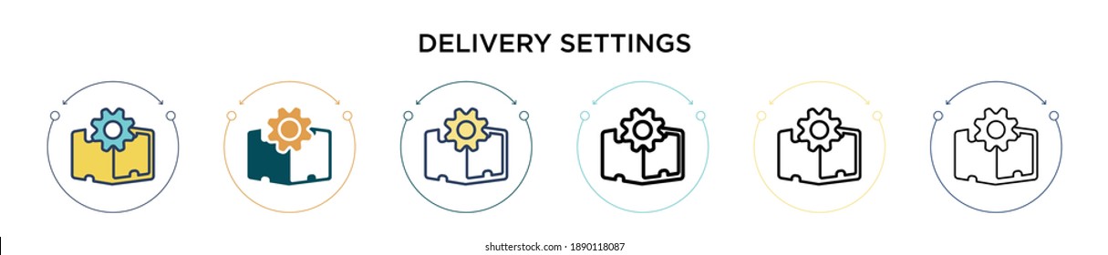 Delivery settings icon in filled, thin line, outline and stroke style. Vector illustration of two colored and black delivery settings vector icons designs can be used for mobile, ui, web