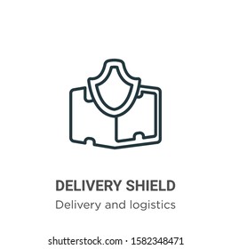 Delivery shield outline vector icon. Thin line black delivery shield icon, flat vector simple element illustration from editable delivery and logistics concept isolated on white background
